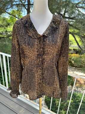 Liz Claiborne Brown and Tan Leopard Print Blouse